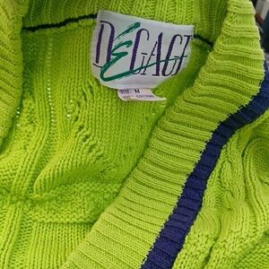 Bright Green Vintage Degage Knit Sweater with Navy Stripe
